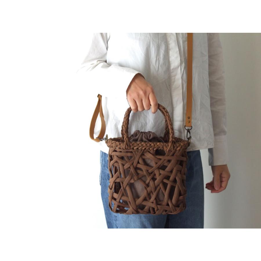 純国産 山葡萄かごバッグ 乱れ編み 本革ショルダー ポシェット リネン