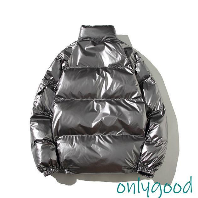 ジャケット メンズ ダウンジャケット 立ち襟 ピカピカ 光沢感 中綿