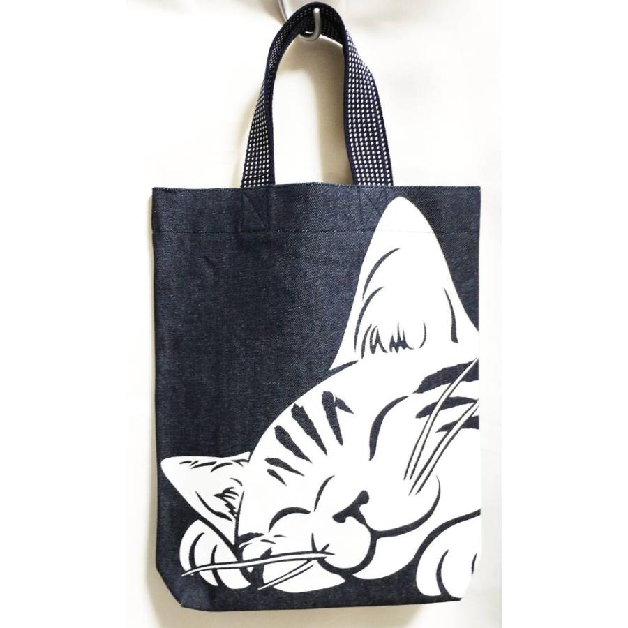倉敷屋 おやすみ猫 デカ顔インディゴマチ付バッグ A4の入るトート
