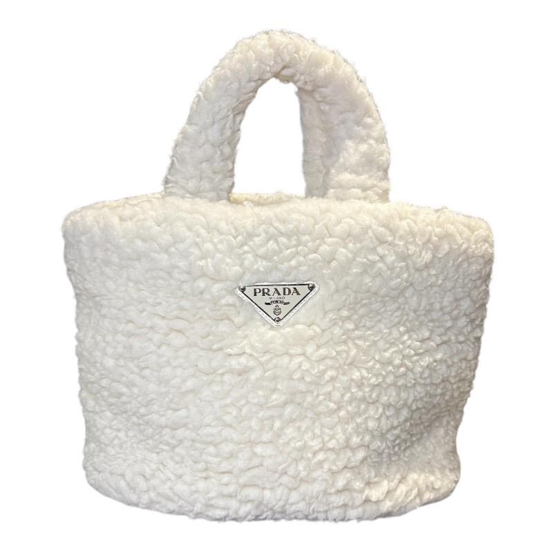 PRADA（プラダ） ボア2WAYトートバッグ 1BG428 ホワイト シルバー金具