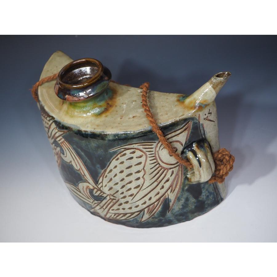 金城次郎 魚紋抱瓶【大作】 壺屋焼 ≪人間国宝≫ 共箱 縄紐 沖縄 未