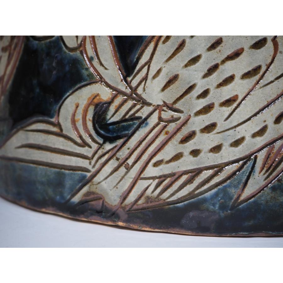 金城次郎 魚紋抱瓶【大作】 壺屋焼 ≪人間国宝≫ 共箱 縄紐 沖縄 未