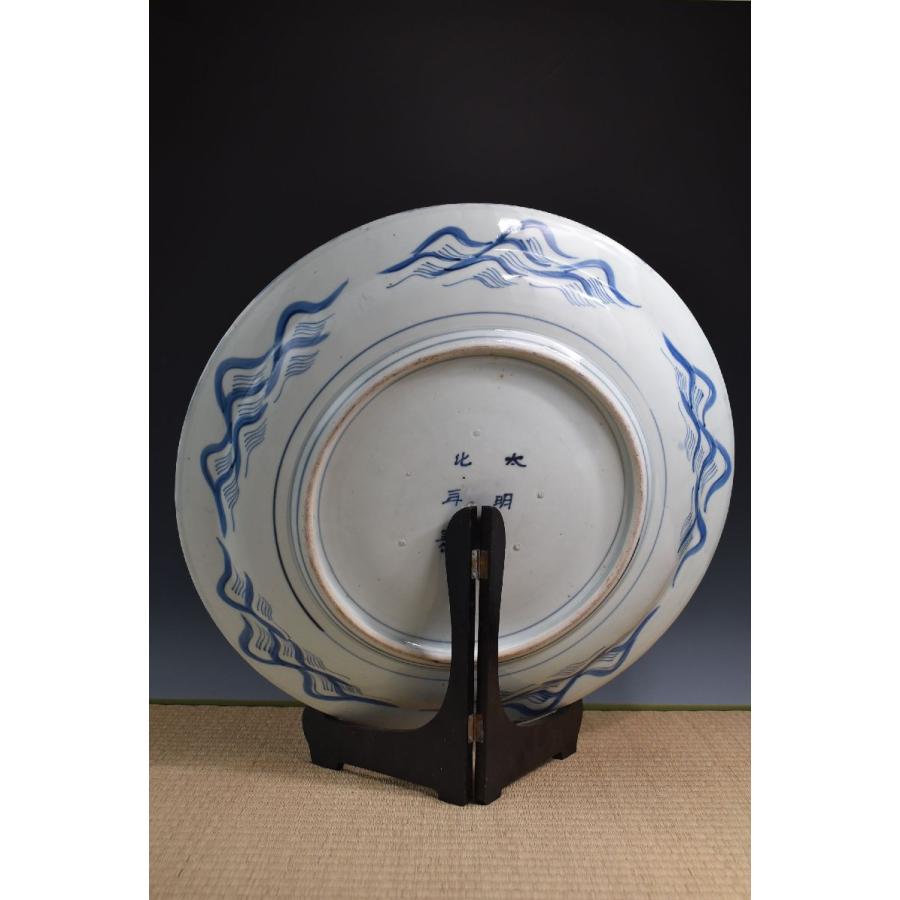 古伊万里 大皿 骨董品 ○名品 ≪ 鹿 月 花 ≫ 大明成化年製 染付 直径