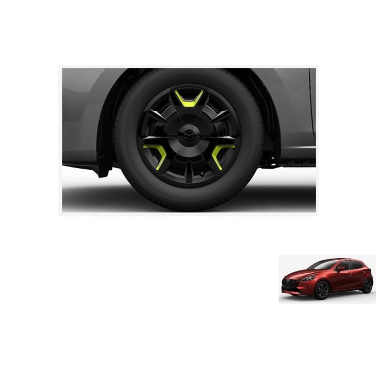 デミオ フルホイールキャップセット(MAZDA 2 専用)ブラック/ライム