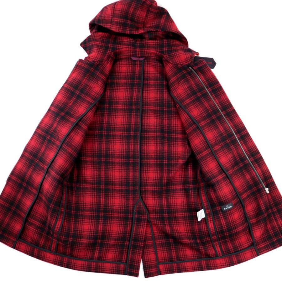 美品 PS ポールスミス ウール チェック ダッフルコート メンズ 赤×黒 M