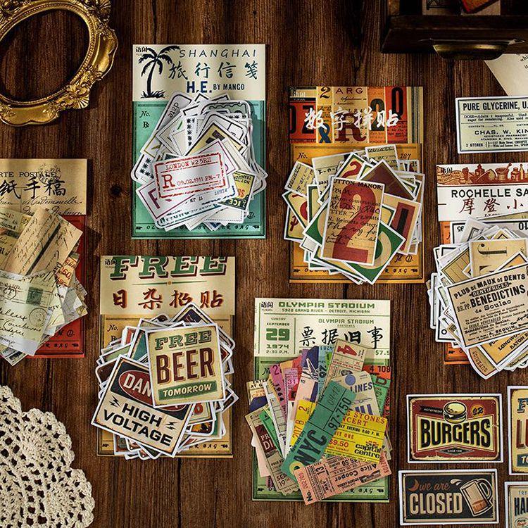 ヴィンテージステッカー 海外シール 60枚 フレークシール コラージュ