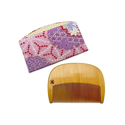 本つげ櫛 花櫛・小花〜和柄（赤系）ケース付〜 (細歯) : おたま屋商店