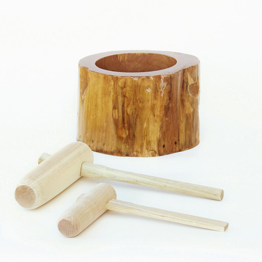 餅つき セット 8合用 木製ミニ臼＋キネ2本 もちつき うす きね : 木製