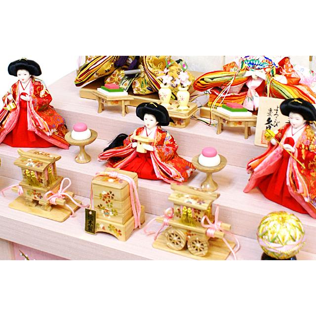 久月 雛人形 収納式三段 幅50cmのコンパクトサイズ ピンク 可愛い