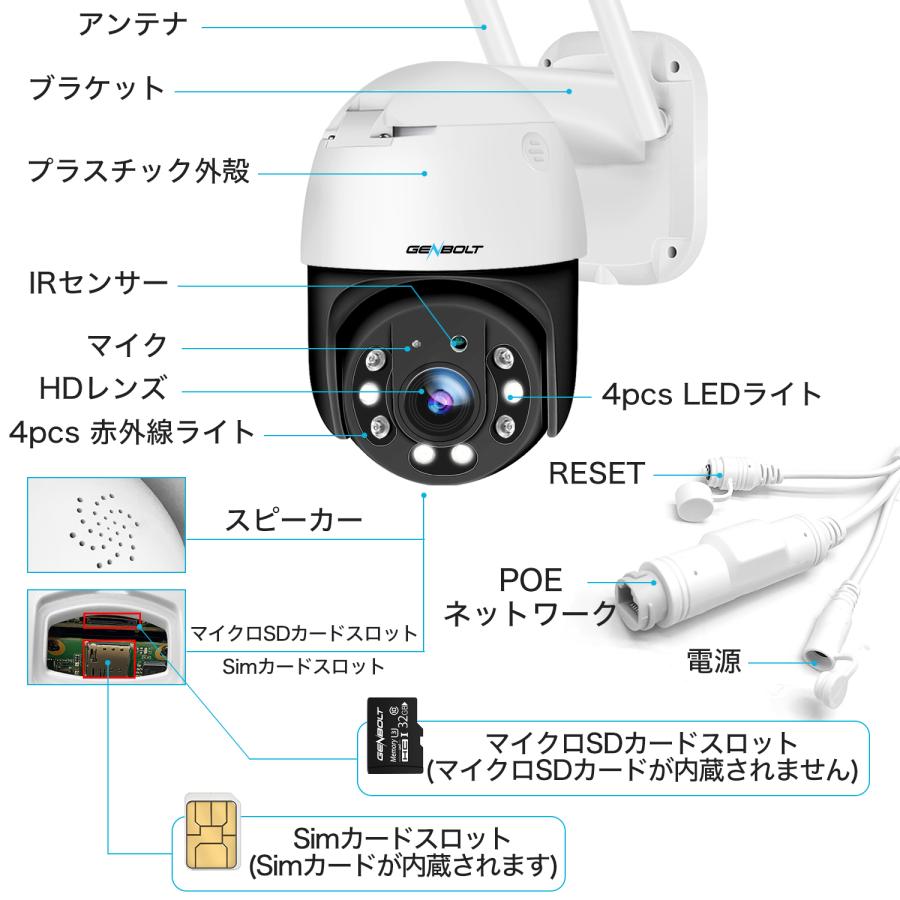 4G通信カメラ SIMカメラ 防犯カメラ 屋外 wifiなし 200万画素 監視