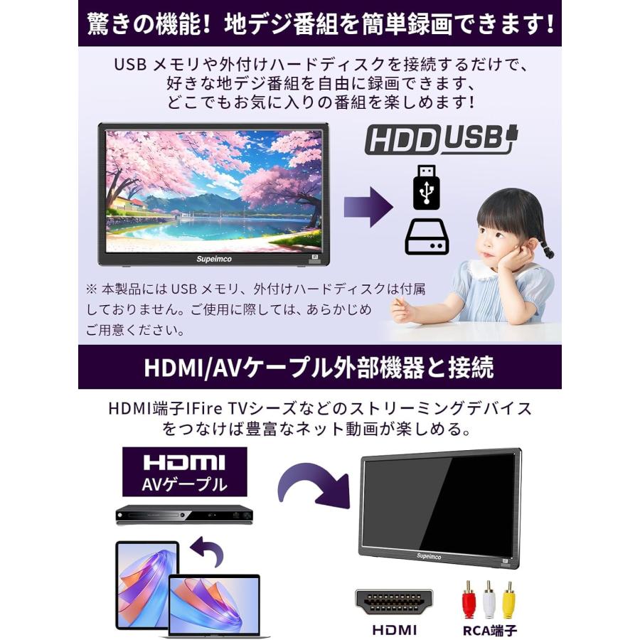 超薄型 ポータブルテレビ 14インチ 小型テレビ アンテナケーブル 地