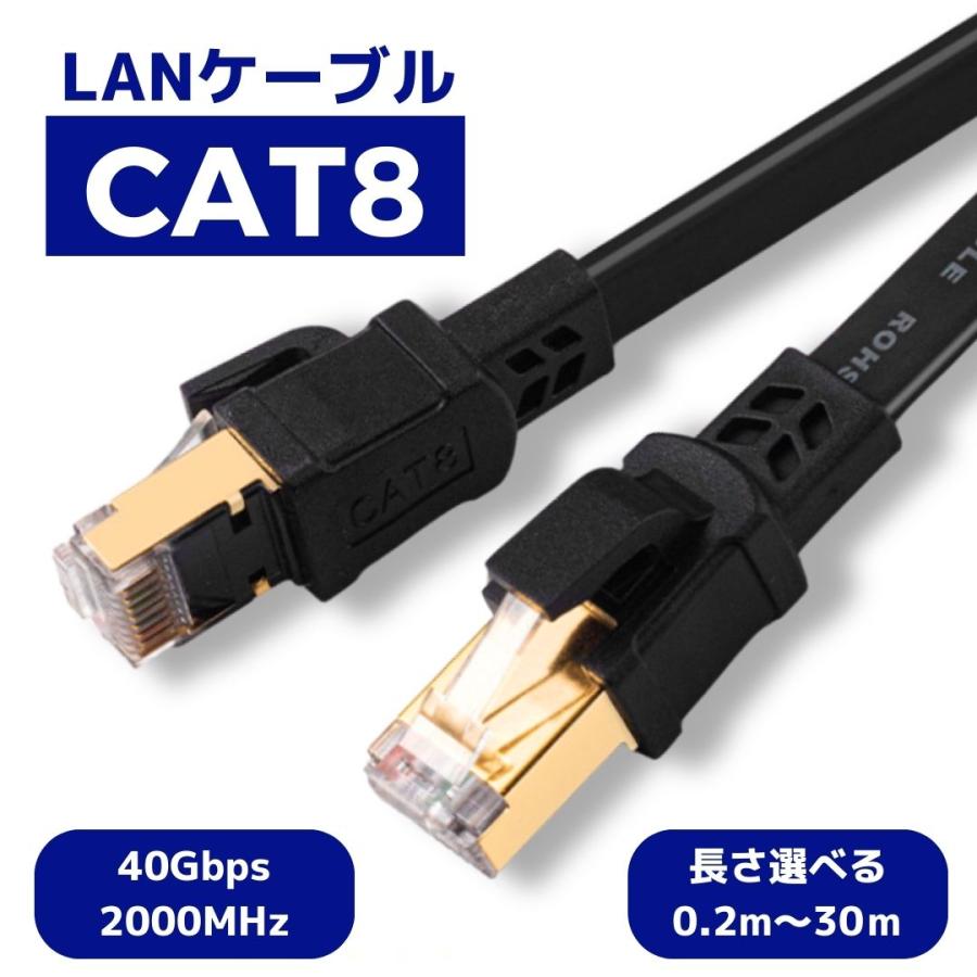 LANケーブル Cat8 カテゴリー8 フラット ケーブル 0.2m 0.3m 0.5m 1m