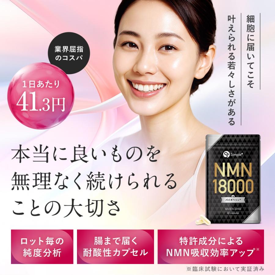 NMN サプリメント 18000mg 日本製 高純度100％ NMNの吸収率を向上 耐酸