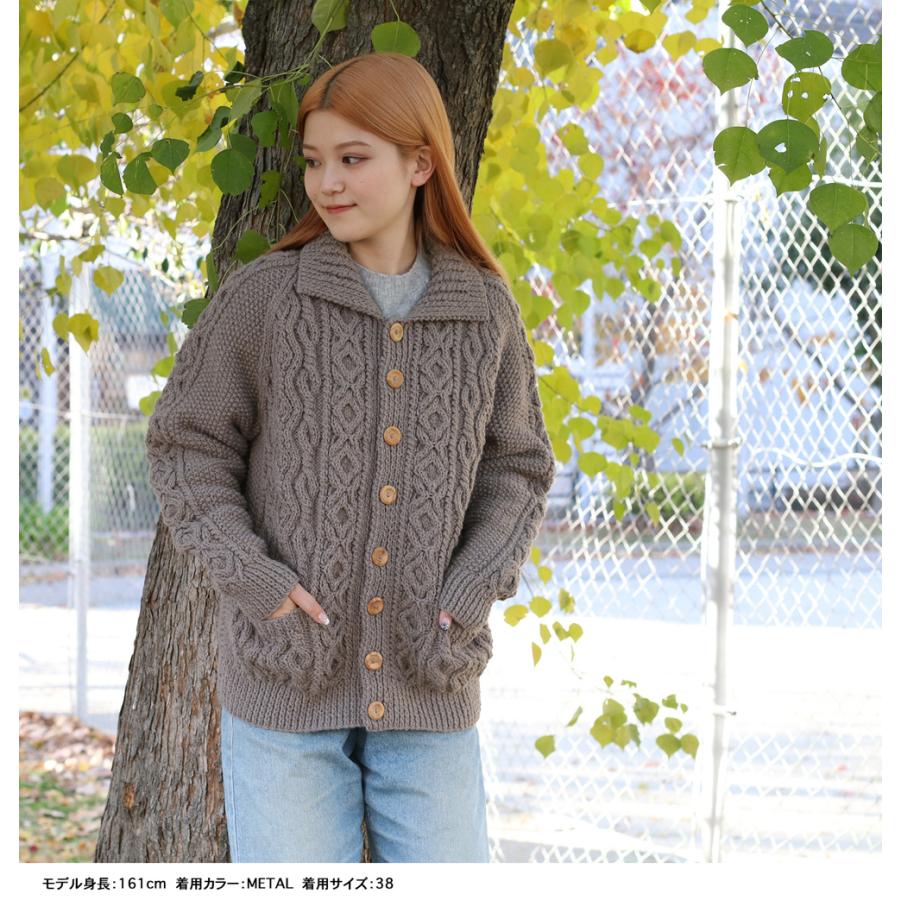 INVERALLAN インバーアラングレー ケーブルニット カーディガン M