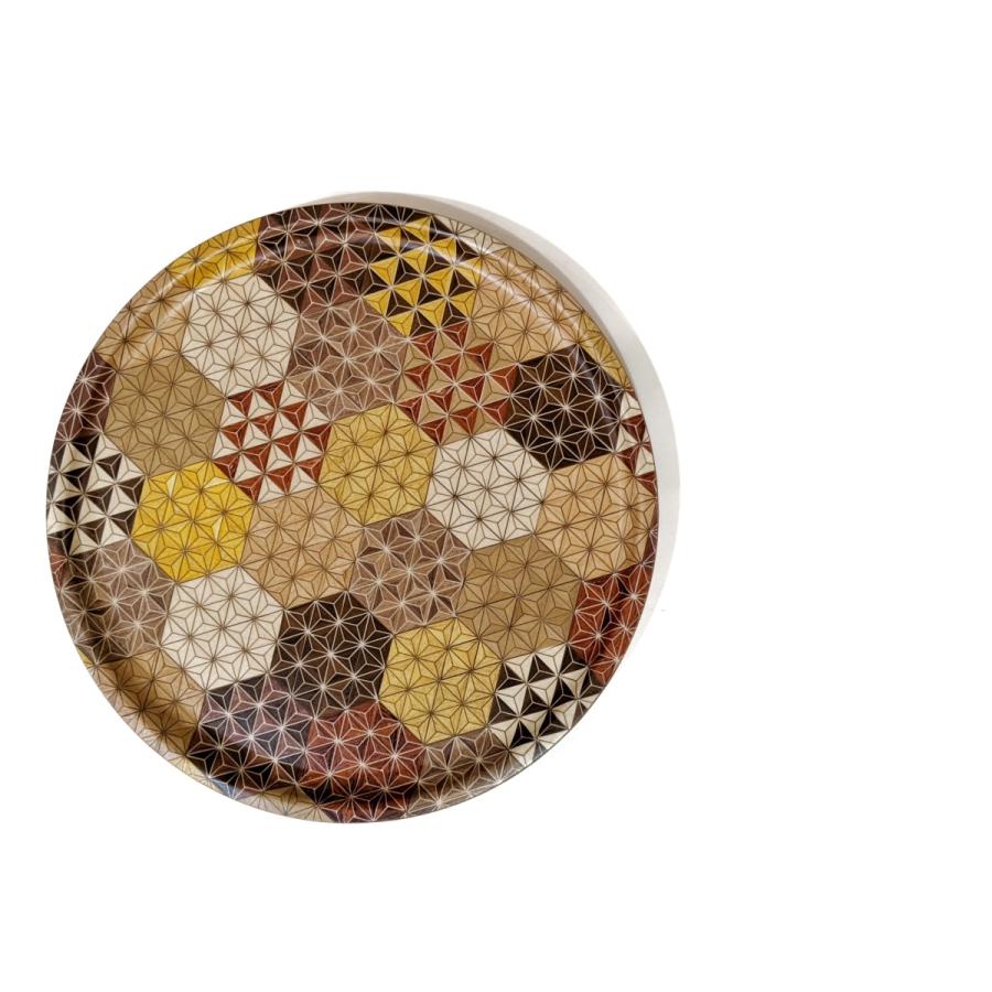 箱根寄木細工の丸盆 麻の葉亀甲柄 吉祥文様 日本製 : MA by So Shi Te