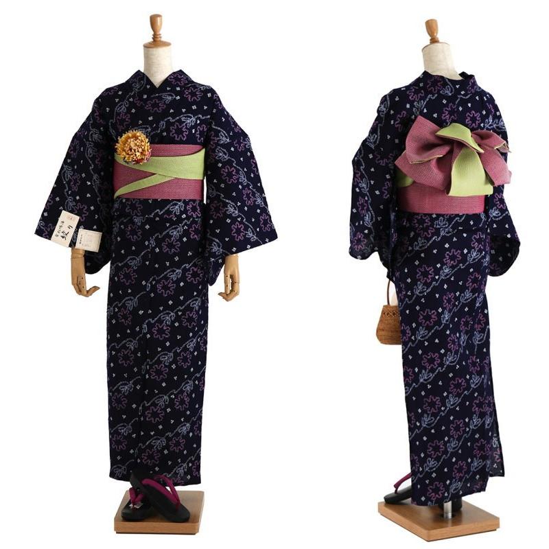 浴衣 有松 鳴海 手絞り 数量限定 特別価格 花つなぎ 濃紺 有松絞り