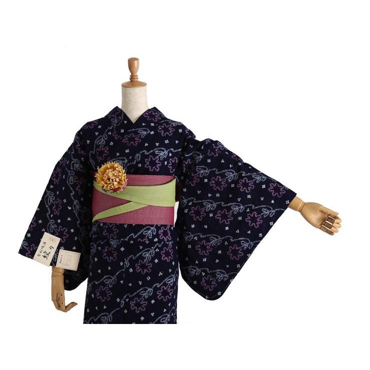 浴衣 有松 鳴海 手絞り 数量限定 特別価格 花つなぎ 濃紺 有松絞り