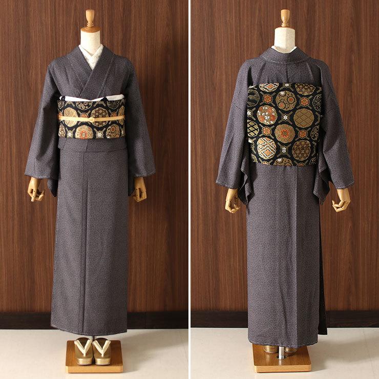 洗える着物 江戸小紋 単衣 レディース 縁重ね 黒鳶色 M L サイズ 日本