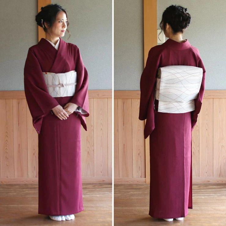 着物 単衣 洗える 色無地 楊柳 セオα 人気商品 臙脂色 エンジ M L セオ