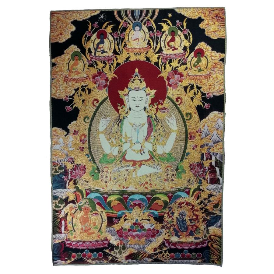 チベット密教仏画掛軸 四臂観音菩薩 仏教 織物 タンカ タペストリー NU