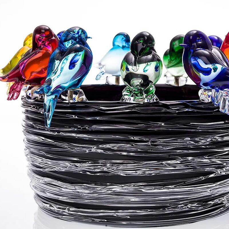 イタリア製 ザネッティ社 カラフルな小鳥11羽の大きな巣 AZ12-N