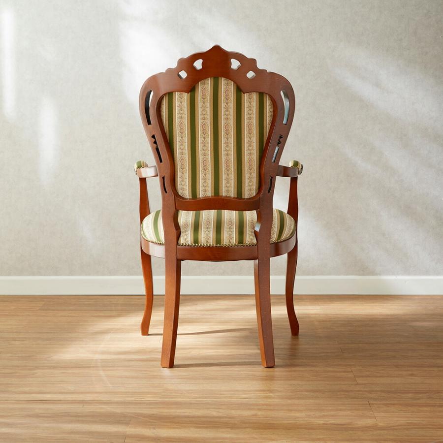 イタリア製 アームチェア グリーンストライプ 幅63cm/椅子 チェア