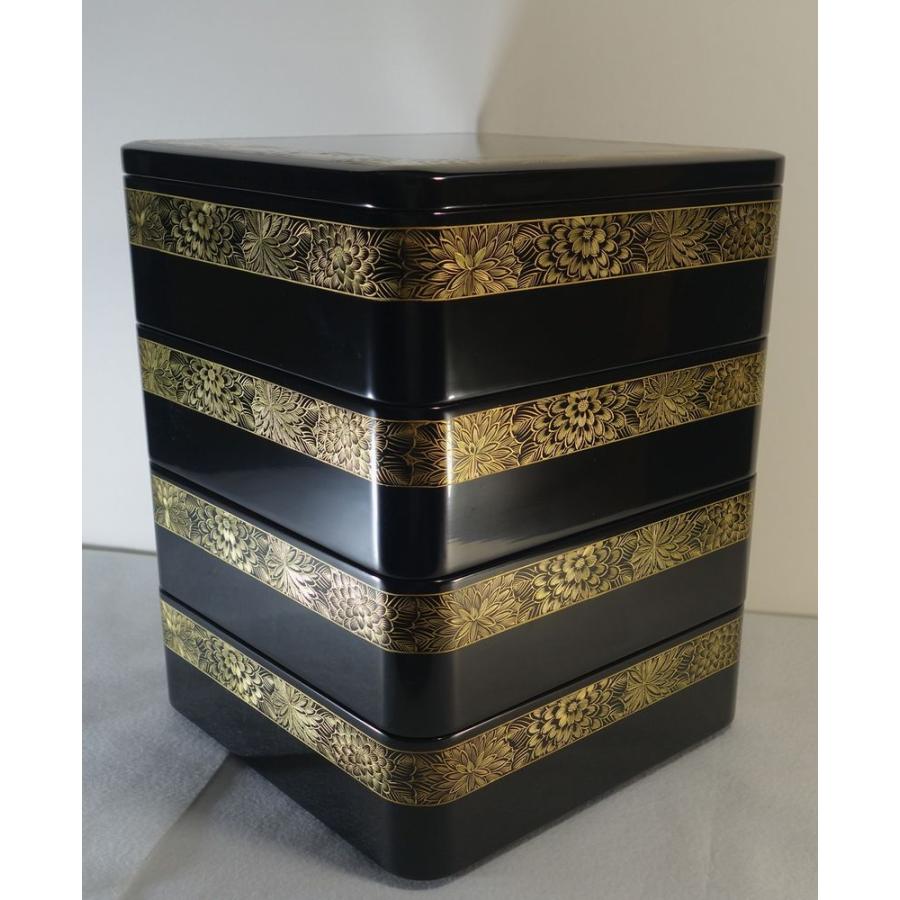 未使用 輪島塗 沈金 菊文様 菊帯 四段 黒帯沈金 布着せ 本堅地 豪華