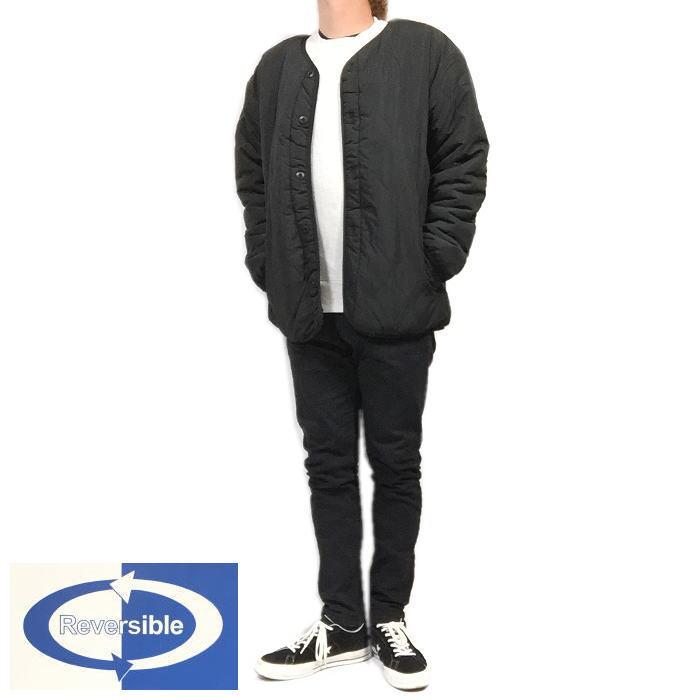 ユニセックス ノーカラー リバーシブル キルティングジャケット 裏ボア