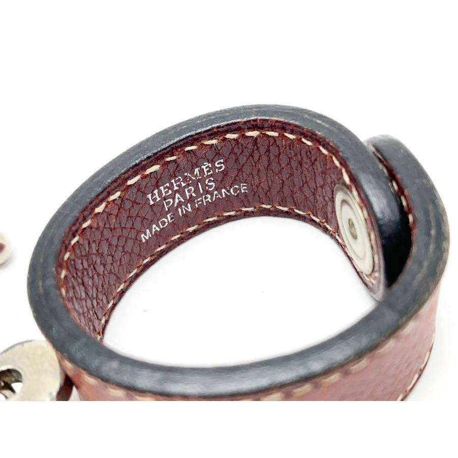 HERMES エルメス シルバー金具 レザー ブラウン系 茶 手袋ホルダー