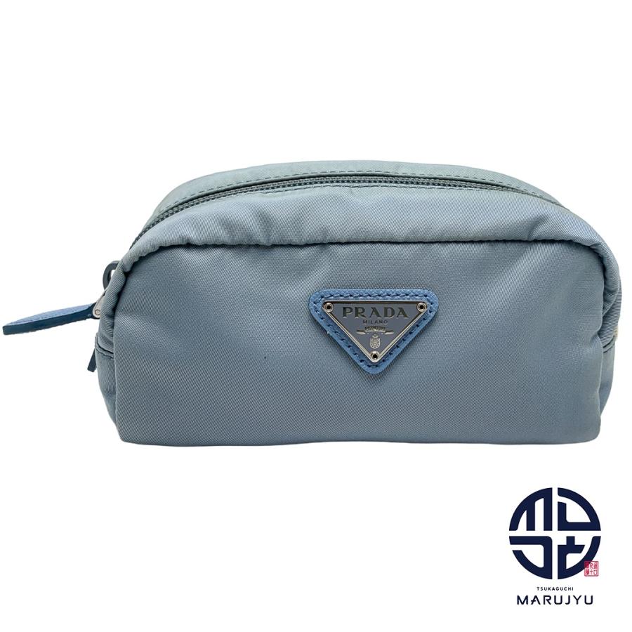 PRADA プラダ 水色 ブルー系 ナイロン ポーチ ブランド 小物入れ 三角