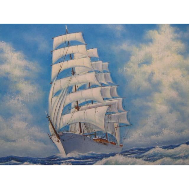 絵画 油絵 中垣 龍一 帆船 初代日本丸 額付き F10 送料無料 (正面