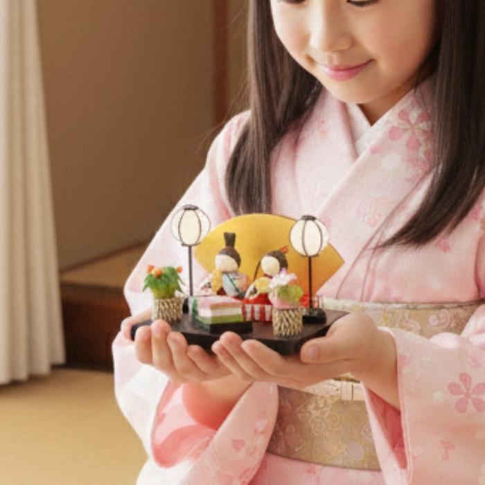 弥生座雛 / コンパクト 雛飾り ひな人形 親王飾り ちりめん 京都 和