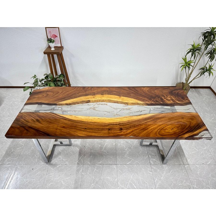 レジンテーブル ダイニングテーブル 幅200cm クラッシュレジン 座卓可