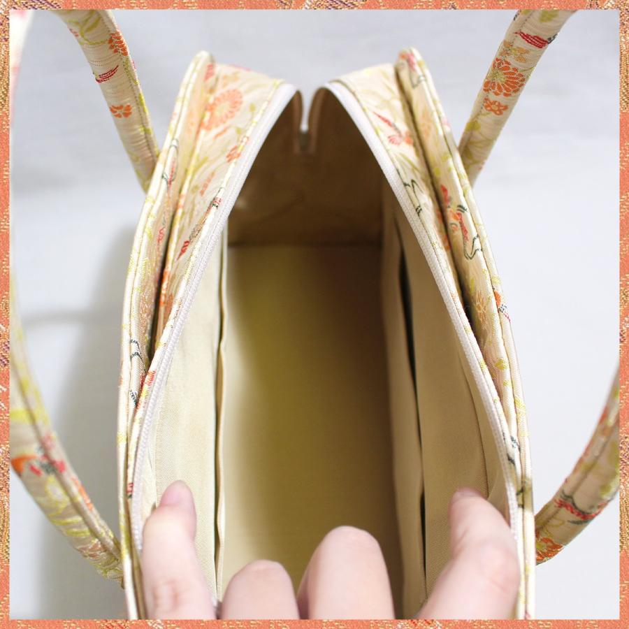 利休バッグ（大） 京都・西陣織 正絹ボストンバッグ 菊花鳳凰文錦