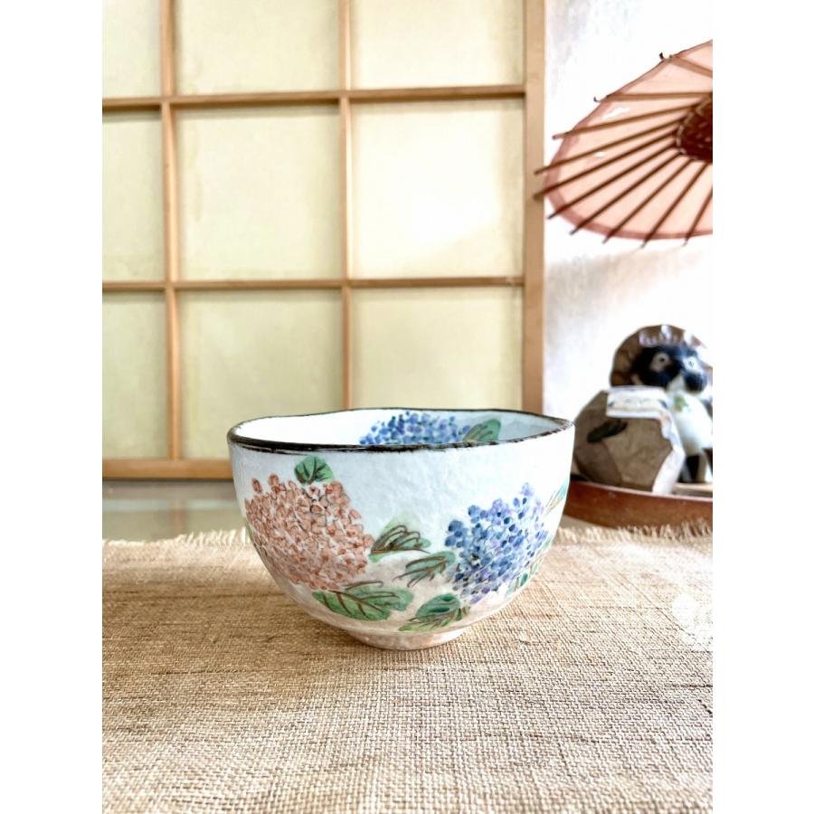 抹茶茶碗 京焼 平安 浅見与し三造 金彩 『色絵 紫陽花』 茶道具 吉峯窯