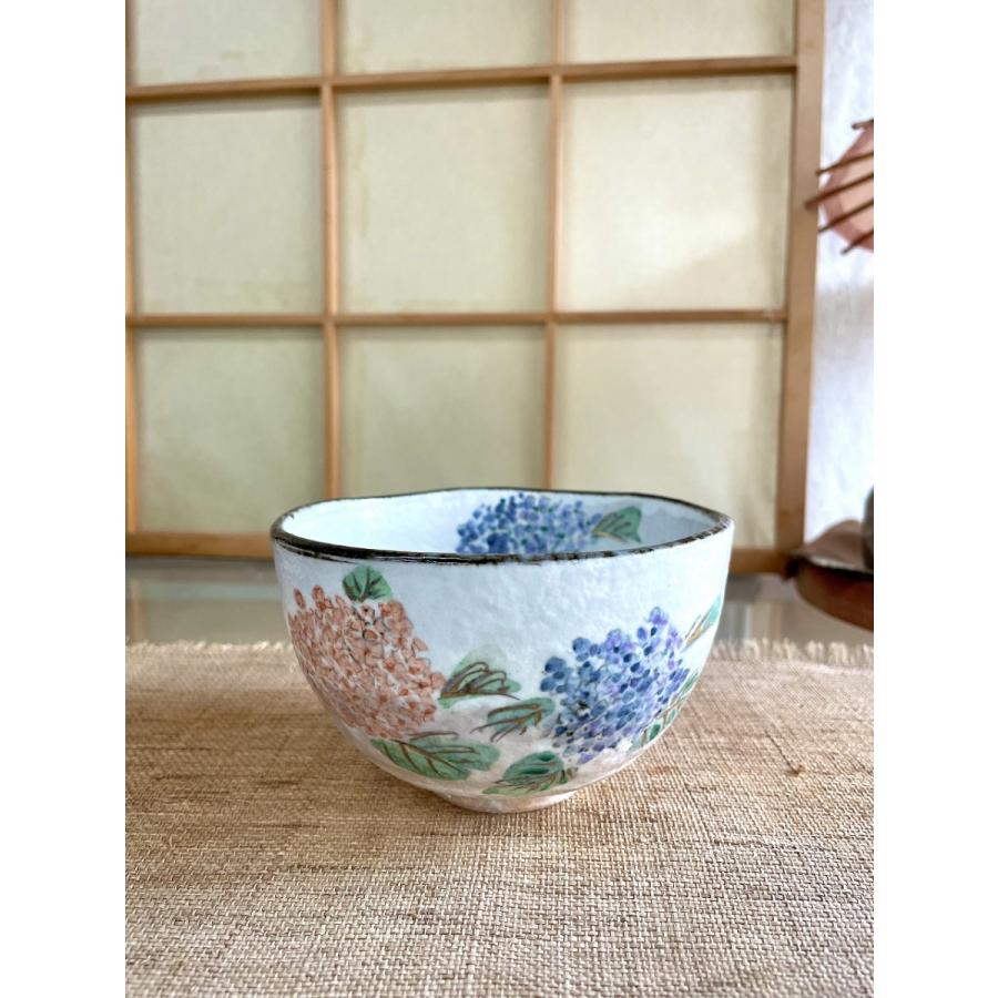 抹茶茶碗 京焼 平安 浅見与し三造 金彩 『色絵 紫陽花』 茶道具 吉峯窯