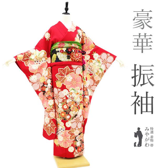 振袖 着物 金駒刺繍 金彩加工 赤 桜 梅 菊 成人式 二十歳 中古 仕立て
