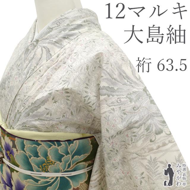 本場大島紬 着物 未使用 正絹 白大島 白泥染 大島紬 12マルキ 草花