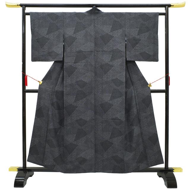 すごい値！ 江戸小紋 リサイクル 着物 正絹 袷 黒 切りばめ柄 菊 花