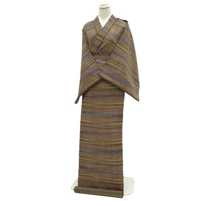 仕立て無料！ 美リペア 郡上紬 解き反物 草木染 手織り 茶 グレー 青