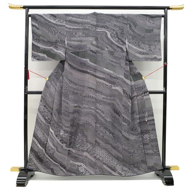 江戸小紋 訪問着 袷 着物 伝統工芸士 染谷梅治 作家物 黒 さが美 扱い