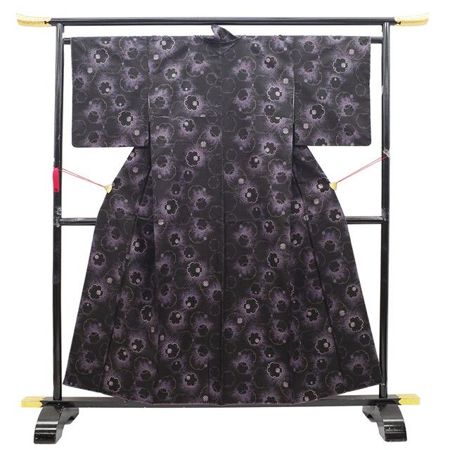 本場大島紬 着物 未使用 正絹 泥染め 9マルキ 黒こげ茶 カジュアル