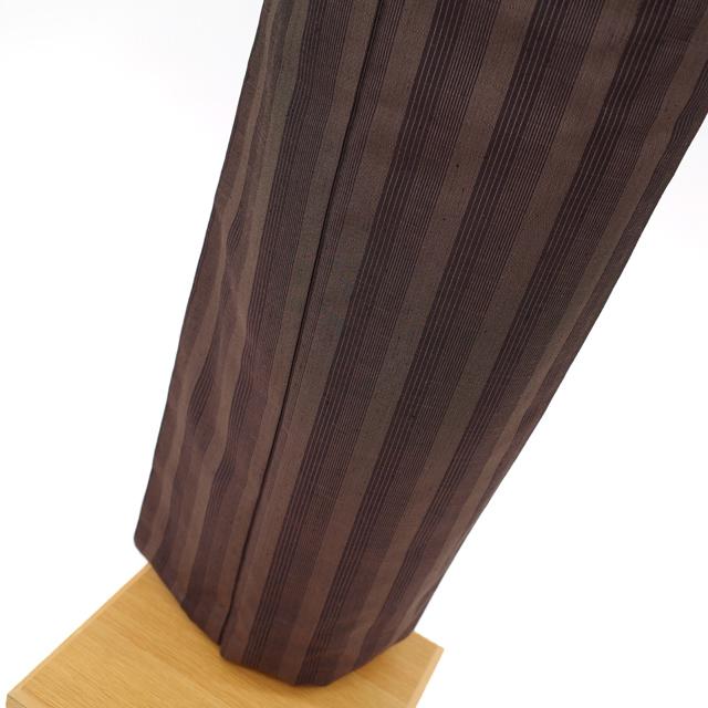 柿渋紬 着物 袷 紬 正絹 十日町 蕪重織物 こげ茶色 縞 カジュアル 中古