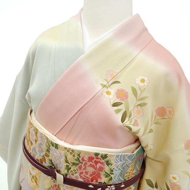 A32【美品 】訪問着 正絹着物 薄ピンク 刺繍 金駒刺繍 パティー 宴会