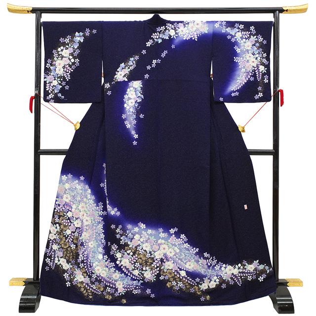 訪問着 着物 正絹 桐屋 翠山工房 徳永正峰 十日町 濃紺藍 辻が花 絞り