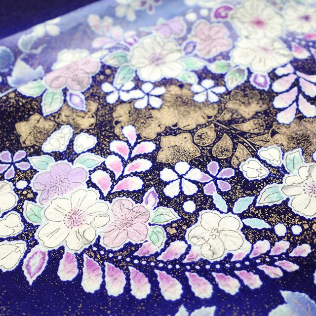 訪問着 着物 正絹 桐屋 翠山工房 徳永正峰 十日町 濃紺藍 辻が花 絞り