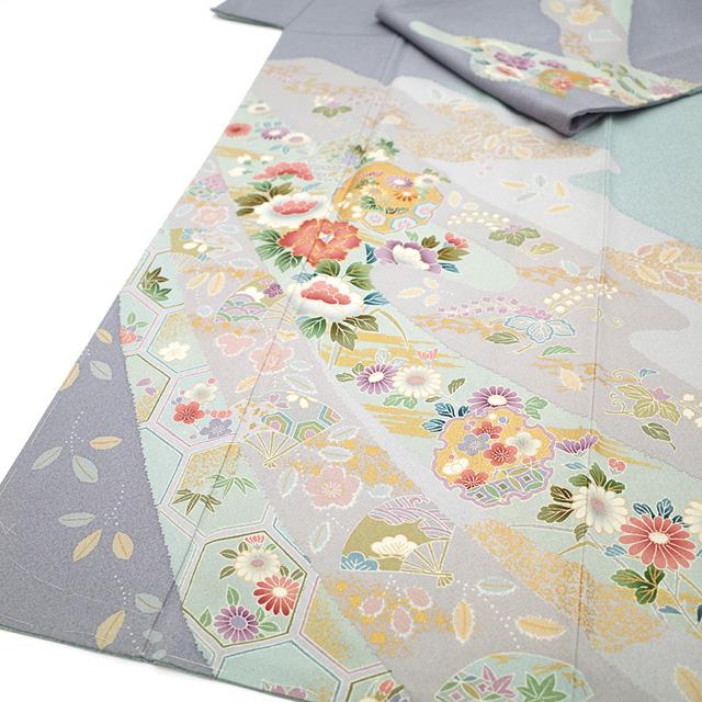 訪問着 着物 正絹 袷 金駒刺繍 金彩 染め分け地 四季の花 春 秋 冬