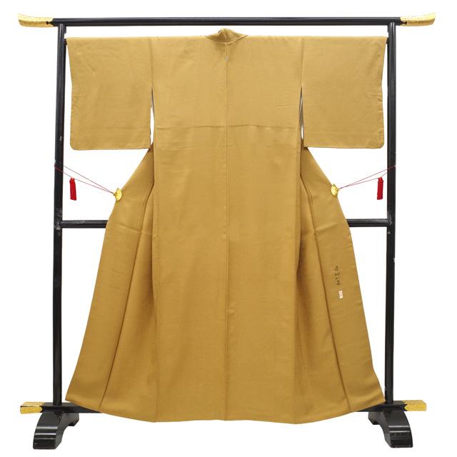 色無地 着物 リサイクル 正絹 袷 加賀友禅 作家 藤村加泉 山吹茶色
