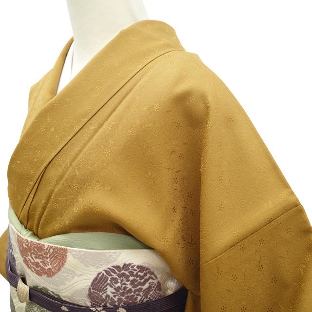 色無地 着物 リサイクル 正絹 袷 加賀友禅 作家 藤村加泉 山吹茶色