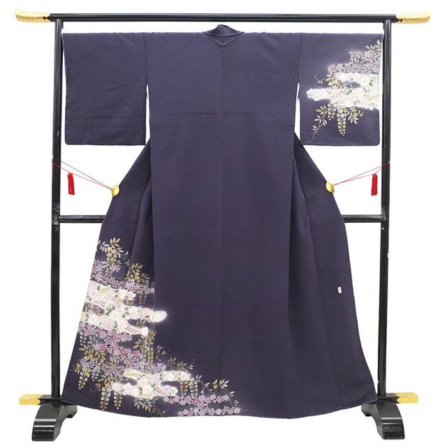 訪問着 着物 未使用 正絹 桐屋 翠山工房 十日町 辻が花 絞り 深紫 エ霞
